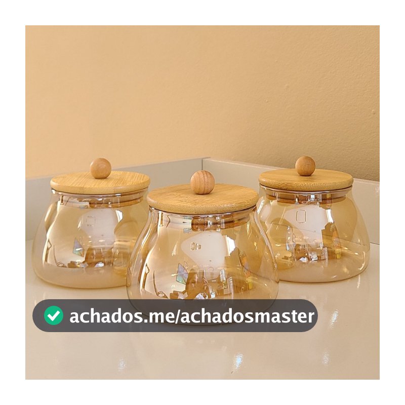 Pote de Vidro Dourado Hermético AMBAR BOLINHA P 450ML C/ Tampa Bambu