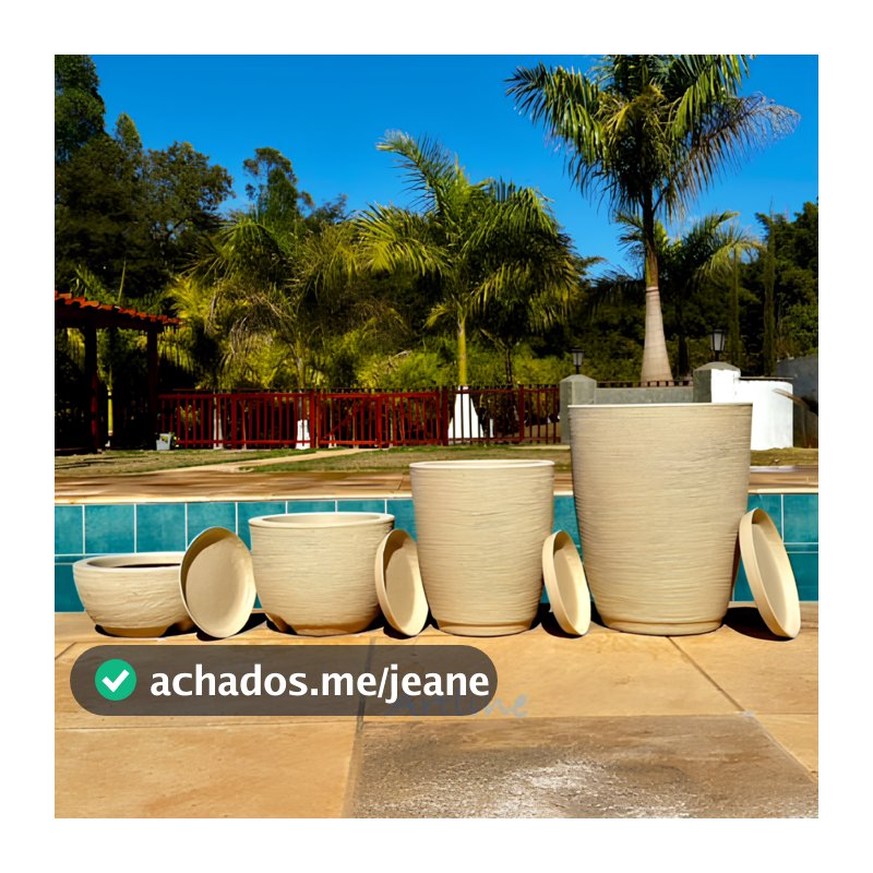 Kit 4 Vasos Decorativos para Plantas em Polietileno Coluna Bojo Escovado Luxo N°1 e N°2 + Bojo N°1 + Bacia N°1 com Prato