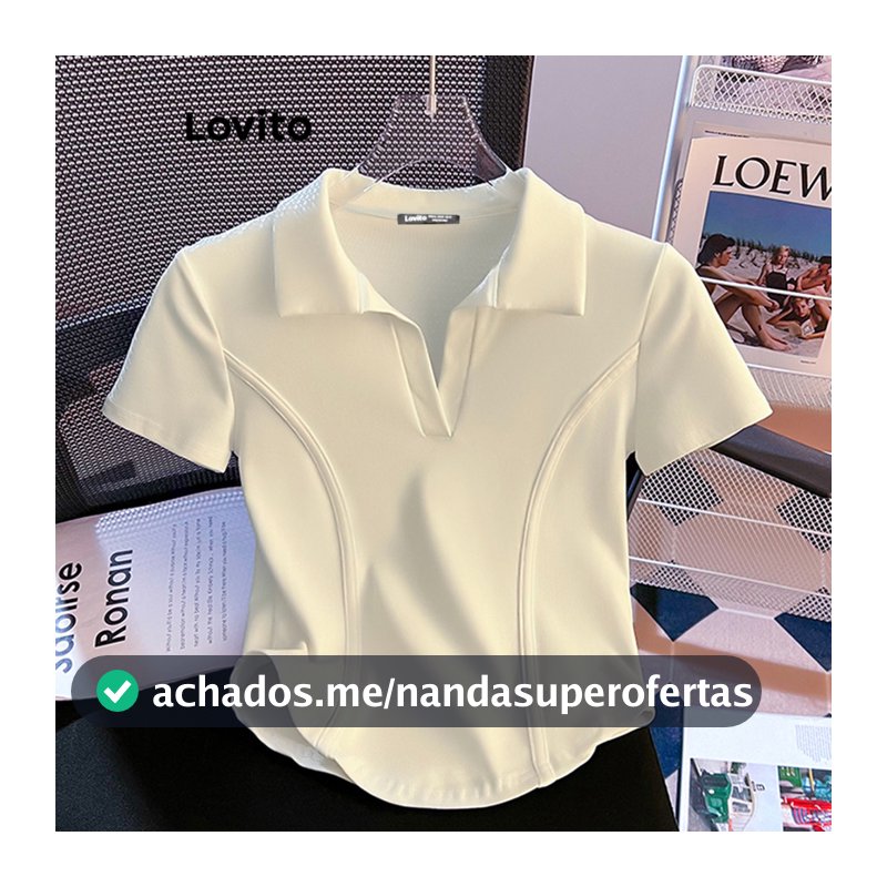 Lovito Casual Camiseta De Verão Com Modelagem Básica E Linhas Estruturadas Para Mulheres LNM67139