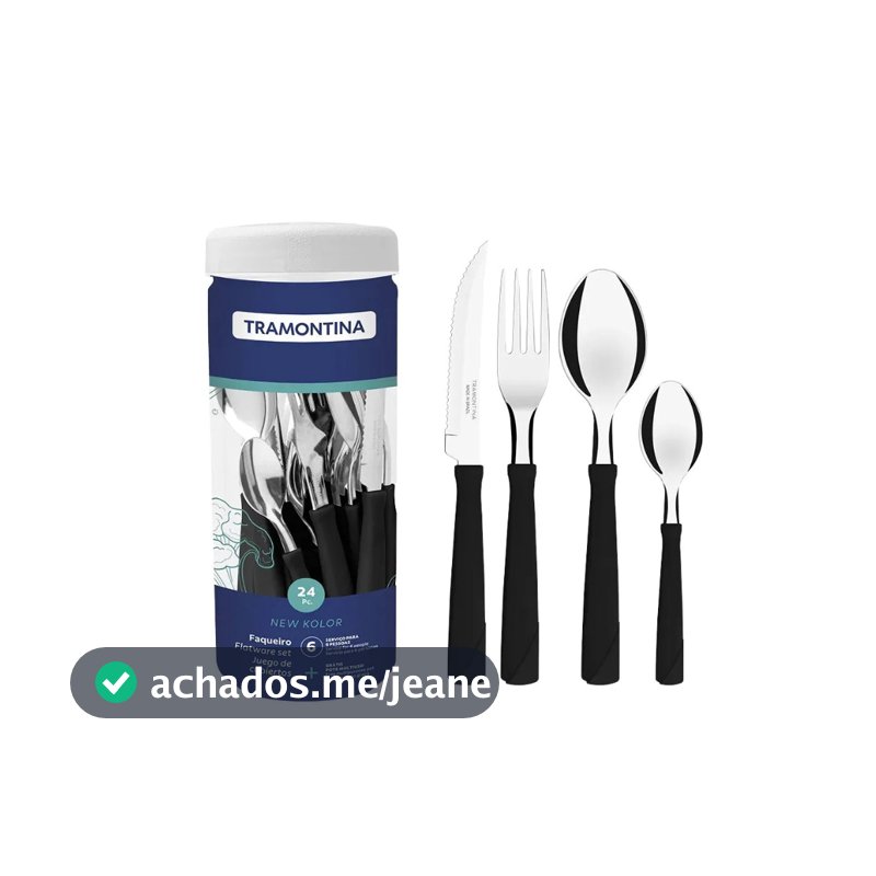 Faqueiro Tramontina New Kolor 24 Peças Aço Inox Preto Jogo de Talheres Garfo Faca Colher Mesa Jantar Casa Presente