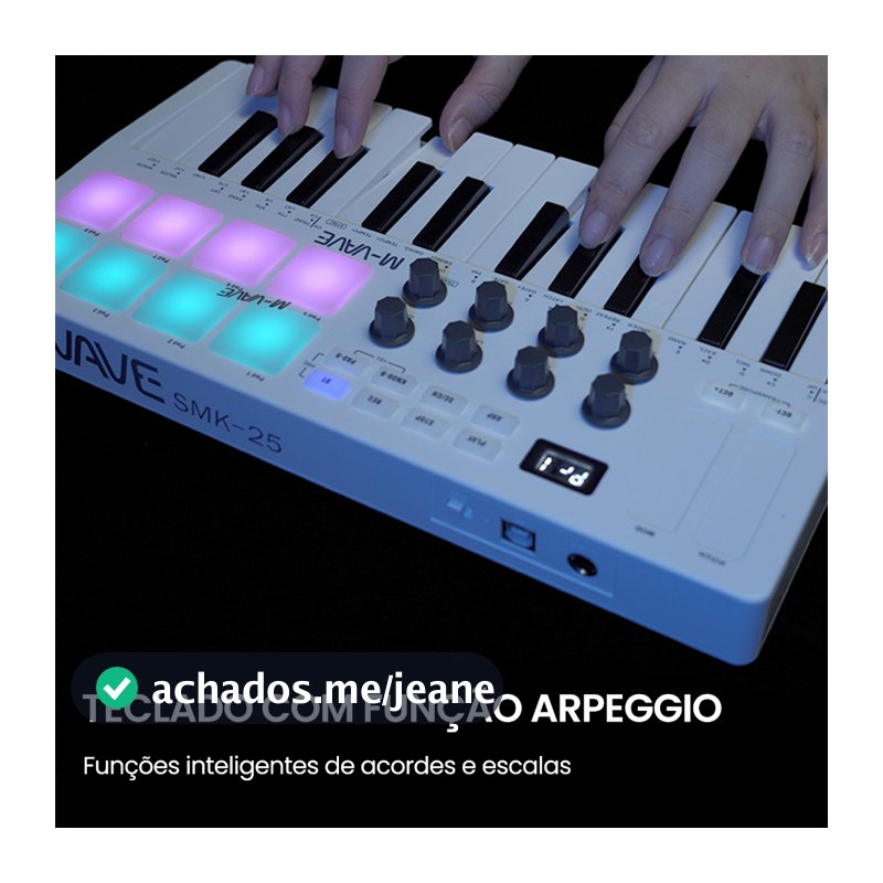 M-VAVE Mini teclado controlador MIDI portátil de 25 teclas USB com 8 pads de bateria retroiluminados 8 botões