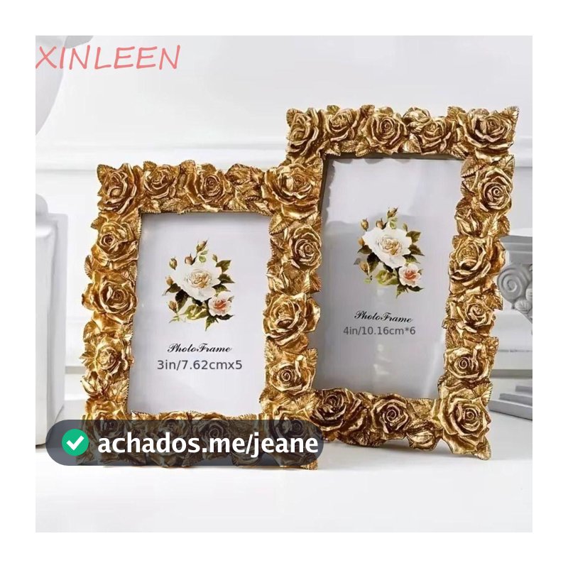 Moldura Para Fotos XINLEEN , Porta-Retratos Dourado Retrô Com Bordas Rosa , Enfeites Românticos De Adereços