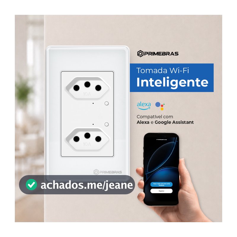 Tomada Dupla Inteligente Wi-fi Primebras 2 Canais TP1020 Branco