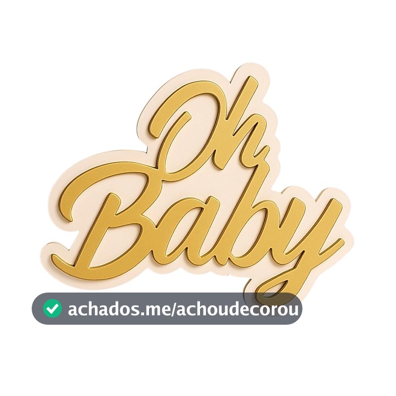 Palavra Oh Baby Mdf Letreiro Frase 60x40 Dourado personalizado Branco e Dourado