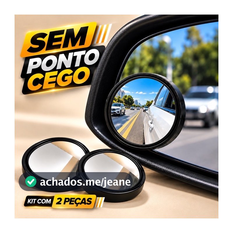 Espelho Retrovisor Auxiliar 360 Graus Angulo Amplo Convexo Carro e Moto Universal Ponto Cego 5cm Externo  Kit 2 Peças