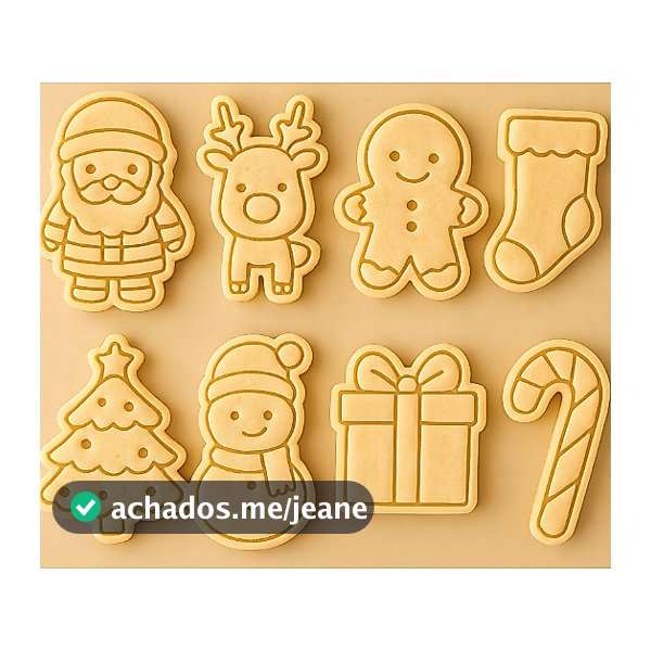 Kit 8 Cortadores Formas para Biscoito Papai Noel Bolacha Cookie Massa Pasta Americana  Natal Modelo 5