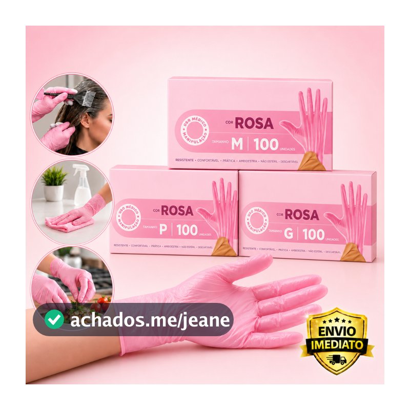 Luva Rosa Plastico Newflex Sem Pó com 100 Unidades Tamanho P M G | Descartável | Envio Imediato