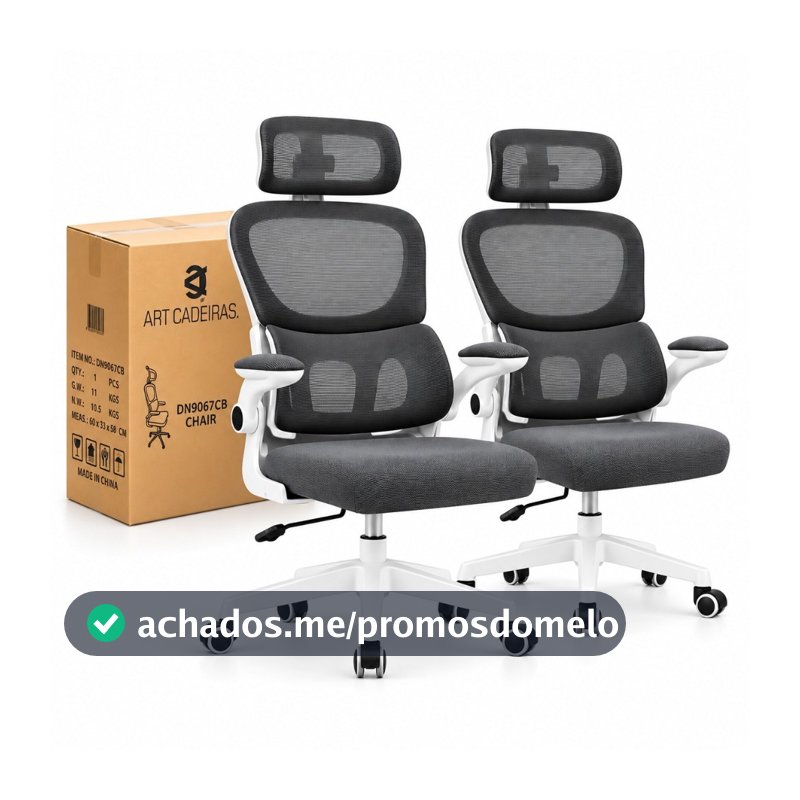 Kit com 2 Cadeiras Ergonômica Presidente Com Apoio Lombar Ajustável E Encosto Em Malha Respirável