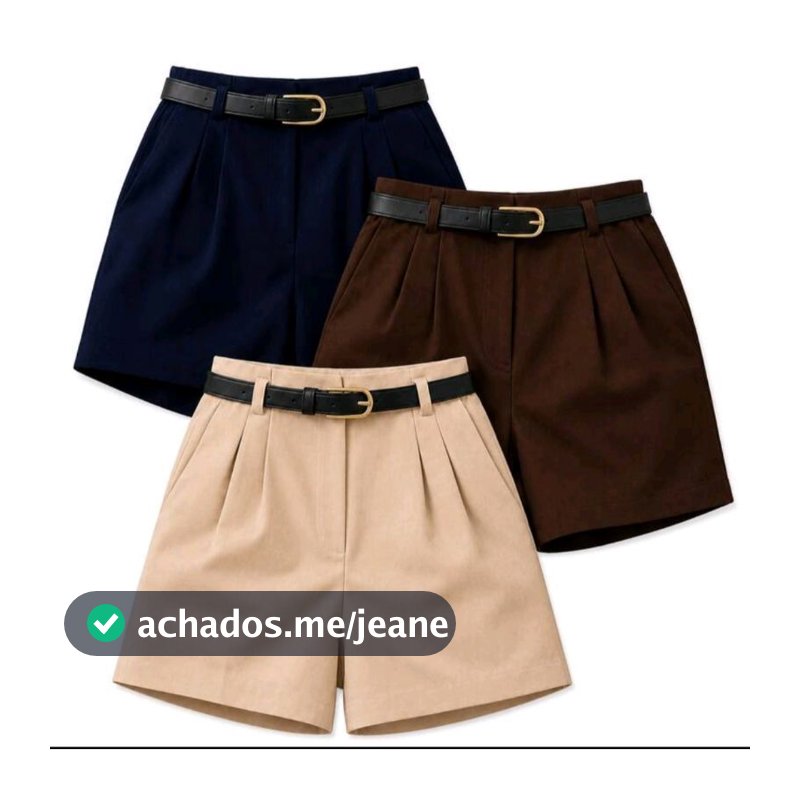 Kit 3 Short Alfaiataria Feminino Com Cinto Bolso e Zíper Casual Elegante