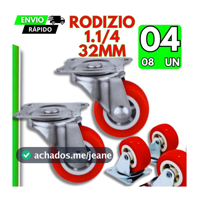 08/04 Rodízio Rodinha 1.1/4 - 32mm Roda Reforçada Placa Giratório Altas Cargas Moveis Sinuca Raque