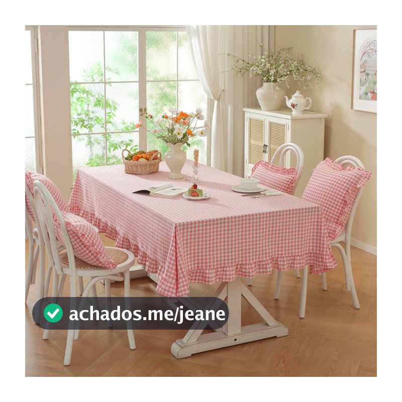 Toalha de Mesa Xadrez 100% Algodão Lavado com Babado Mesa de Jantar
