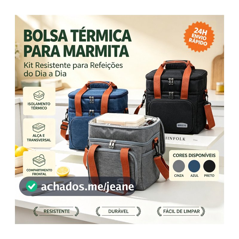 Bolsa Térmica para Marmita Isolante, Alça Transversal Removível, Mantém Comida Quente ou Fria para Trabalho e Faculdade