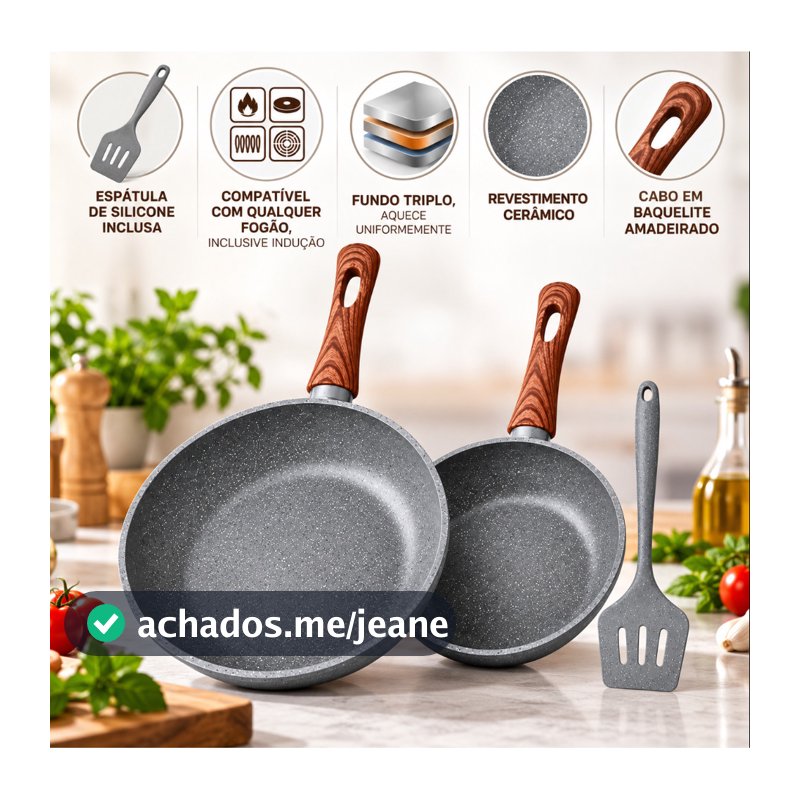 KIT 3PCS FRIGIDEIRA C/ESPÁTULA ANTIADERENTE INDUÇÃO 24+20 CM
