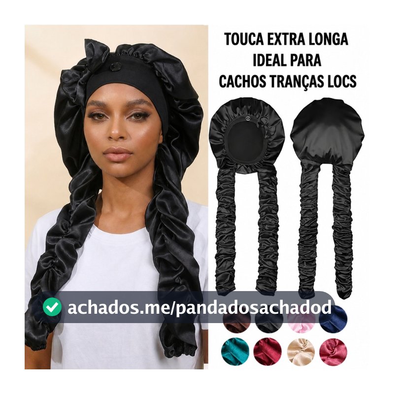Gorro De Cabelo Extra Longo De Cetim , Botão Elástico Largo , Touca De Dormir , Tubo Scrunchie , Envoltório Para Cabelos