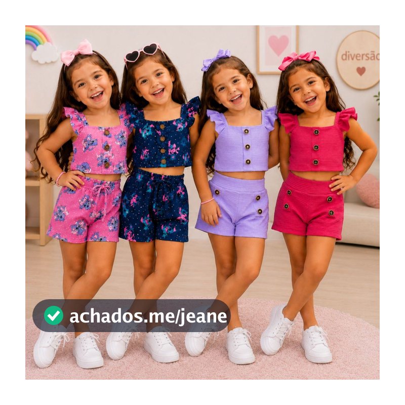 KIT 3 Conjunto Infantil Stitch Short Blusinha Regata Babado Tecido Confortável Tamanhos 2 4 6 8
