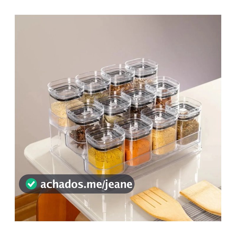 KIT PORTA TEMPEROS CONDIMENTOS COM 12 POTES HERMÉTICOS E ORGANIZADOR MULTINÍVEL 3 ANDARES  UZ