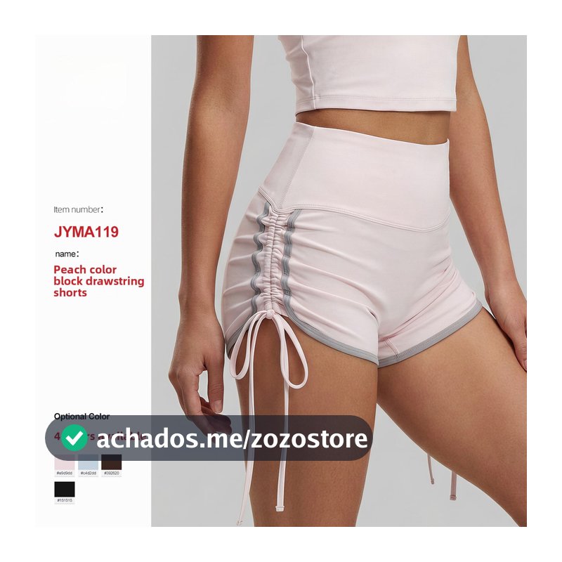 Shorts esportivos femininos Hip-Lifting cintura alta Yoga calças de Fitness contraste cor cordão pêssego três pontos