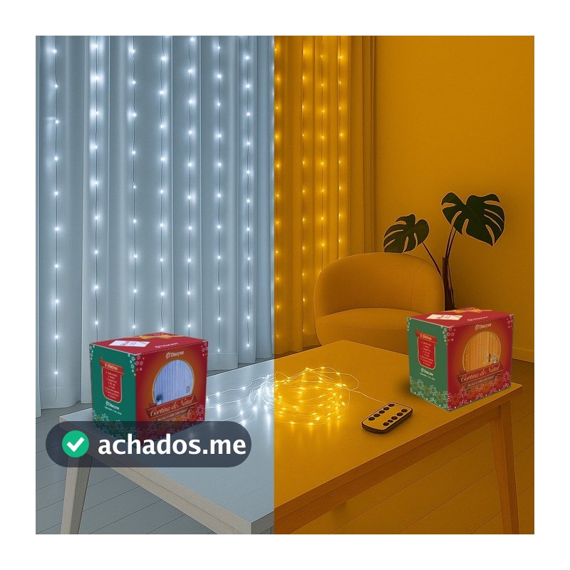 Cortina de Fio de Fada 300 LED 3X3M 8 Modos USB C/ Controle Enfeite de Natal Decoração Loja Casa