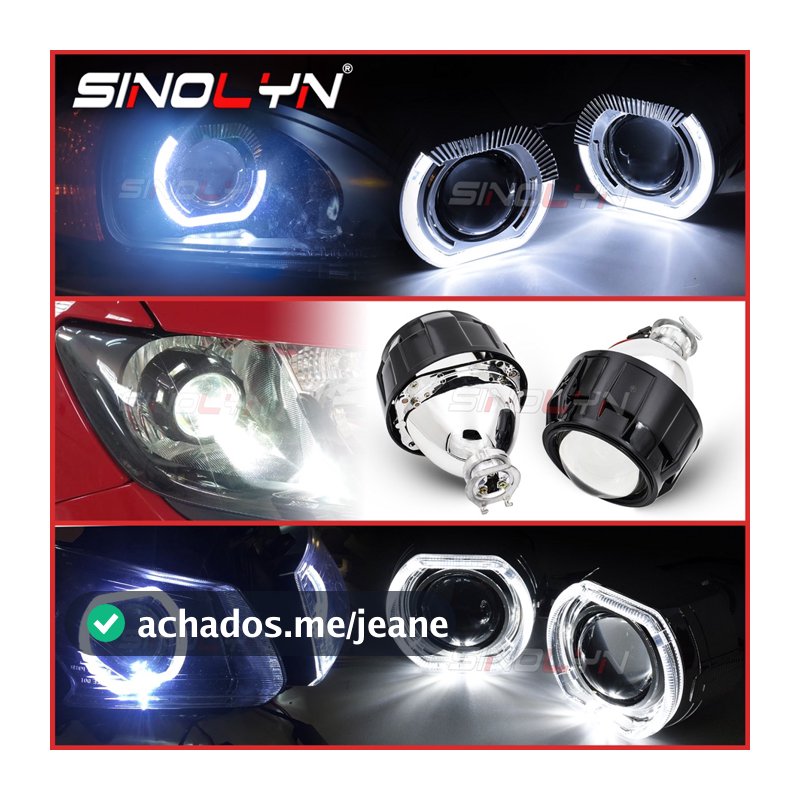 Uma Unidade Projetor Sinolyn LED Angel Eyes Bi Xenon Para Lentes De Farol H7 H4 2.5 Inch Preto H1 HID Carro Acessórios De Sinal De Volta Do