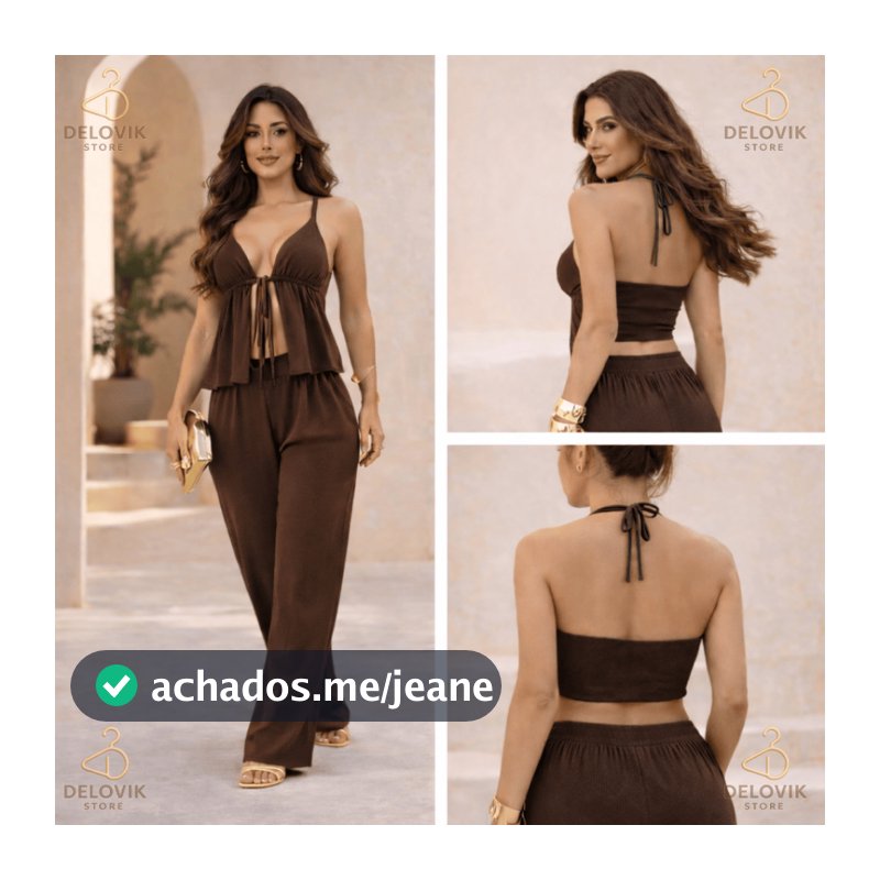 Conjunto Feminino Ribana Canelada Pantalona com Amarração | Look Elegante Confortável Moda Verão