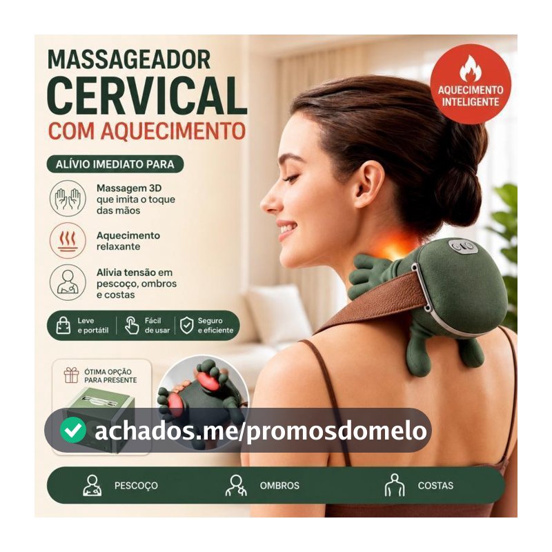 Massageador Elétrico Portátil para Pescoço com 3 Intensidades Alívio de Dores Cervicais Massagem Tipo Mãos Humanas