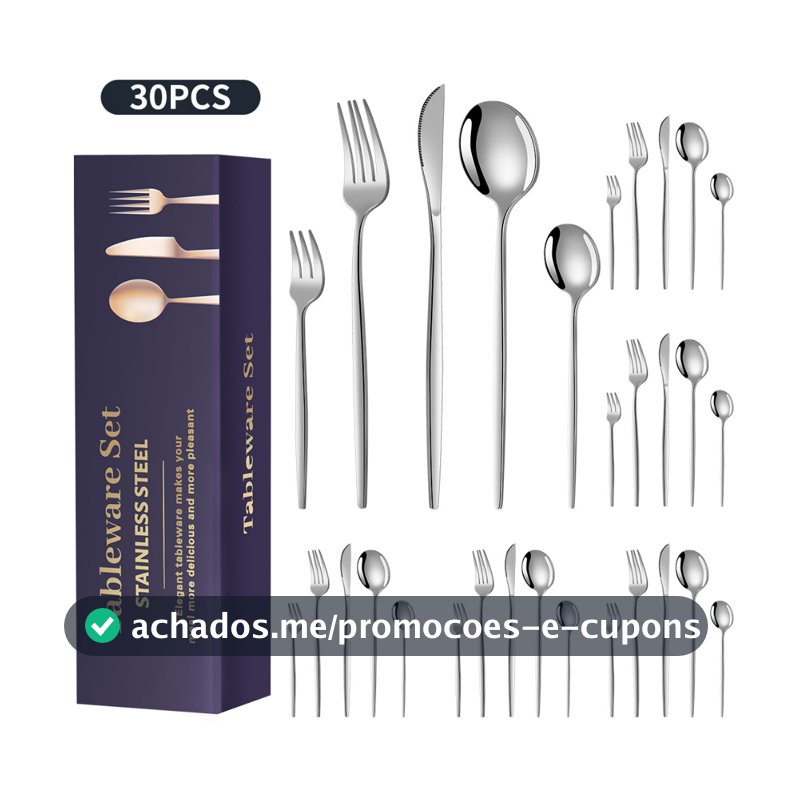 Kit 30 Peças Talheres Inoxidável Prateados para Cozinha Suprimentos Domésticos