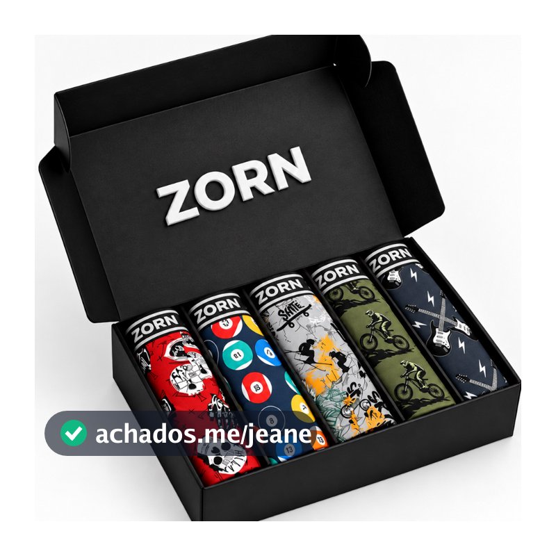 Kit 05 Cuecas Boxer Box Masculinas Estampadas ZORN na Caixa