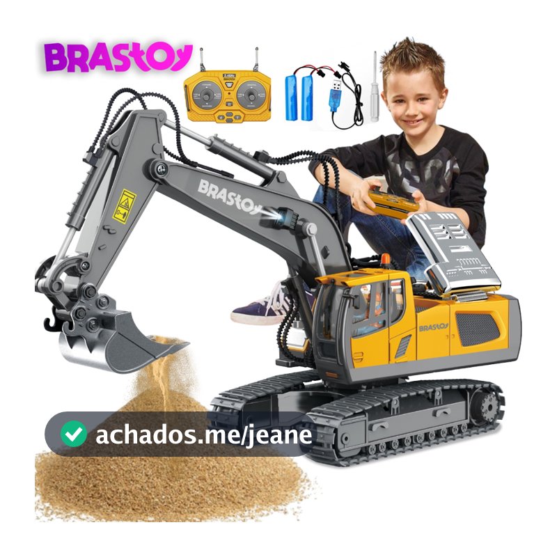 Brinquedos Escavadeira controle remoto  Brastoy Caçamba metálica 2.4g 11 funções Infantil