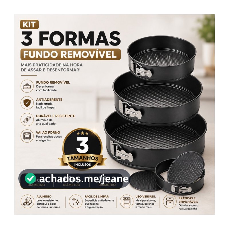 Kit 3 Forma Redonda Prática Fundo Removível Antiaderente Teflon Bolo  Confeitaria  Cozinha Assadeira