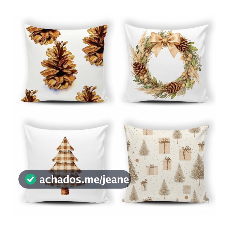 Kit 4 Capas de Almofadas Estamapadas Decoração de Natal Enfeite Natalino Fim de Ano