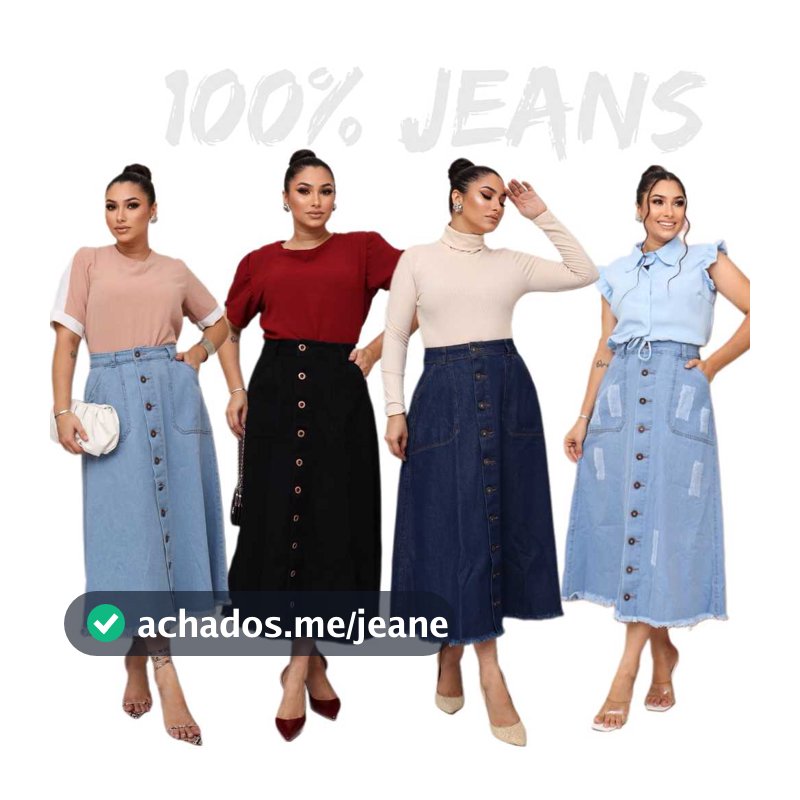 Saia Jeans Longa Feminino Moda Crista Evangélica