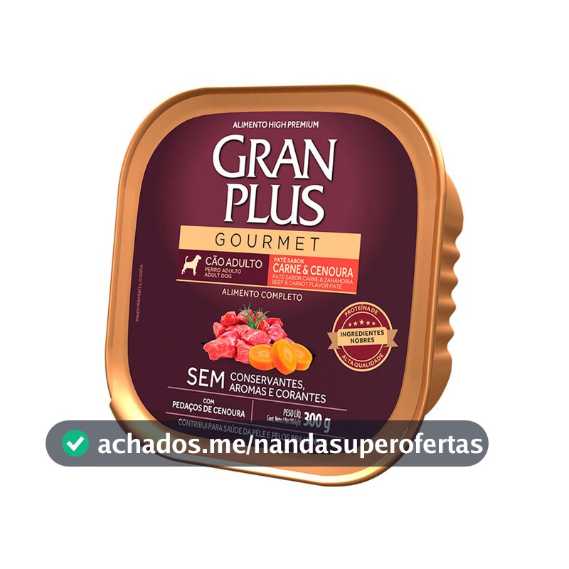 Ração Úmida GranPlus Gourmet Para Cães Adultos Patê Carne e Cenoura 300g