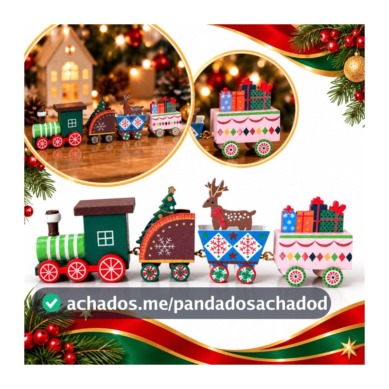 Enfeite Trenzinho de Natal Decoração Natalina Casa Mesa De Madeira Trem Vagões Articulados Sortido