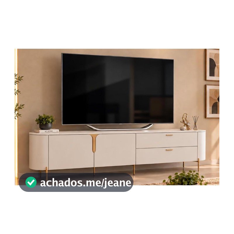 Rack Bancada p/ TV até 75 Pol Celine 100% MDF c/ Pés 241x57cm Off White/Off White - DJ Móveis
