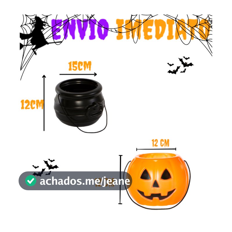 Kit 2 Baldes Halloween Decorativos – Abóbora, Fantasma e Monstrinhos para Doces e Lembrancinhas