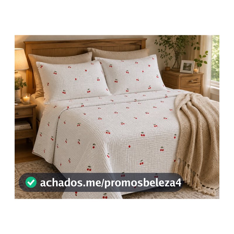 Kit Colcha Piquê 3 Peças Estampado com 2 Fronhas Cobre Leito Leve Confortável para Cama