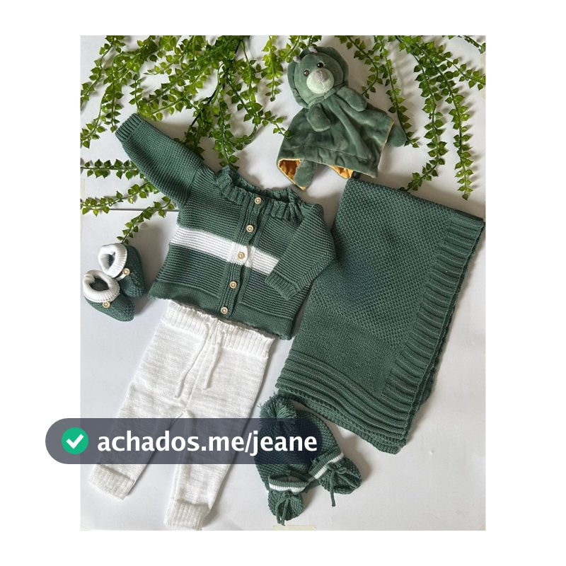 Saída Maternidade para Bebê em tricô  Menino Verde Maré 6 peças