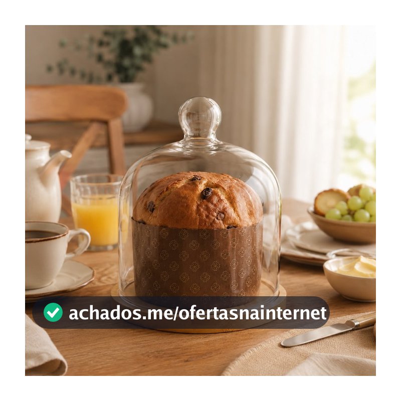 Porta Panetone de Vidro com Base em Bambu 19cm para 400g 26366 - Vencedor