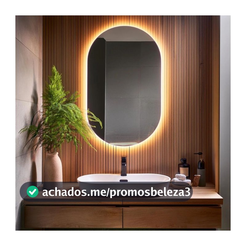 Espelho de vidro Oval 80x50 cm Borda Polida Lapidada com Led Banheiro Escritorio sala