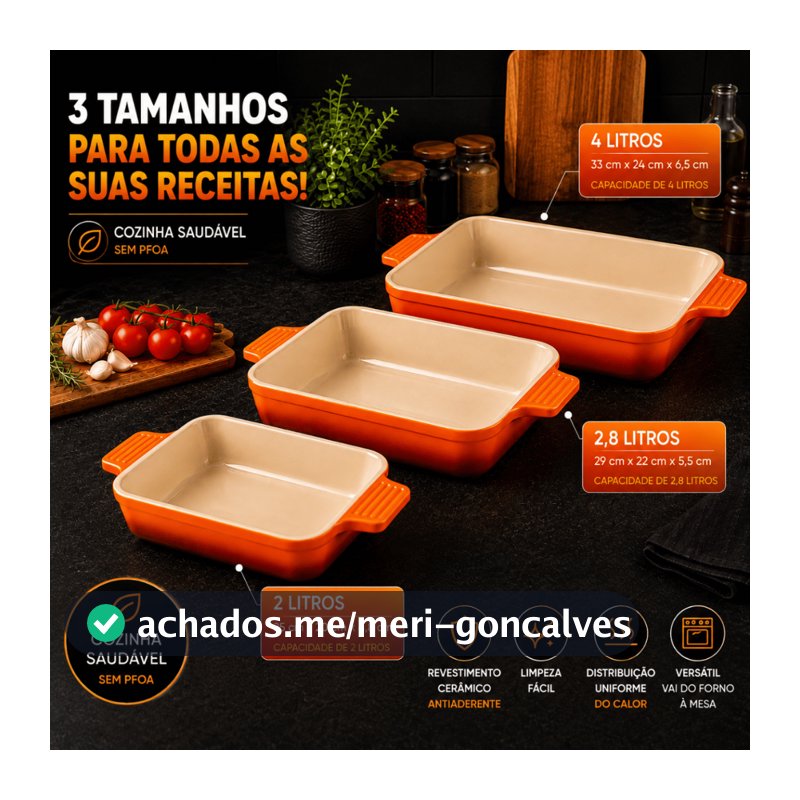 Forma Retangular Cerâmica Antiaderente p/ Forno 2L 2,8L ou 4L Assadeira c/ Alça Oferta Envio Rápido!