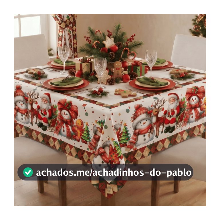 Toalha de Mesa Natalina Exclusiva 4 Lugares 1,50x1,50m Quadrada - Decoração de Natal