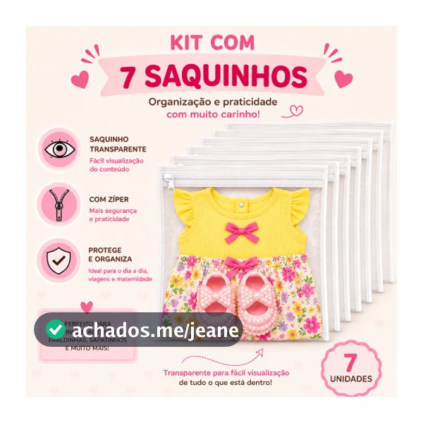 Kit 7 Saquinhos Maternidade Organizador 33 x 27  Mala Bebê