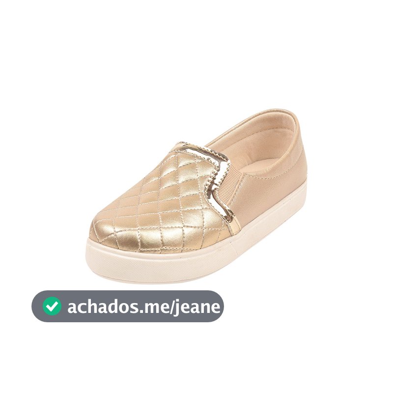 Tênis Slip On Infantil Menina Matelassê Dourado