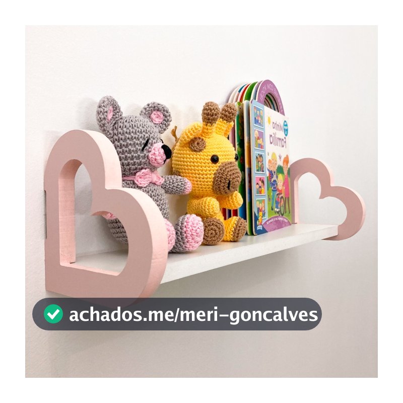 Prateleira coração colorida MDF quarto decoração infantil 45cm
