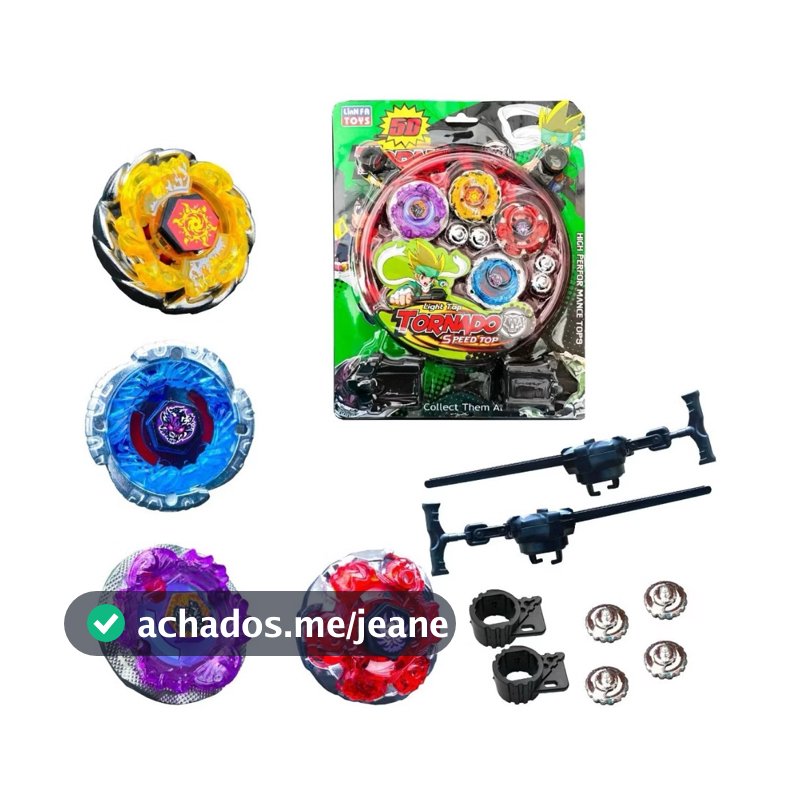 Kit 4 Beyblade Metal Led + Lançador + Arena Promoção Tornado Brinquedo Lança Blay Blade Luz
