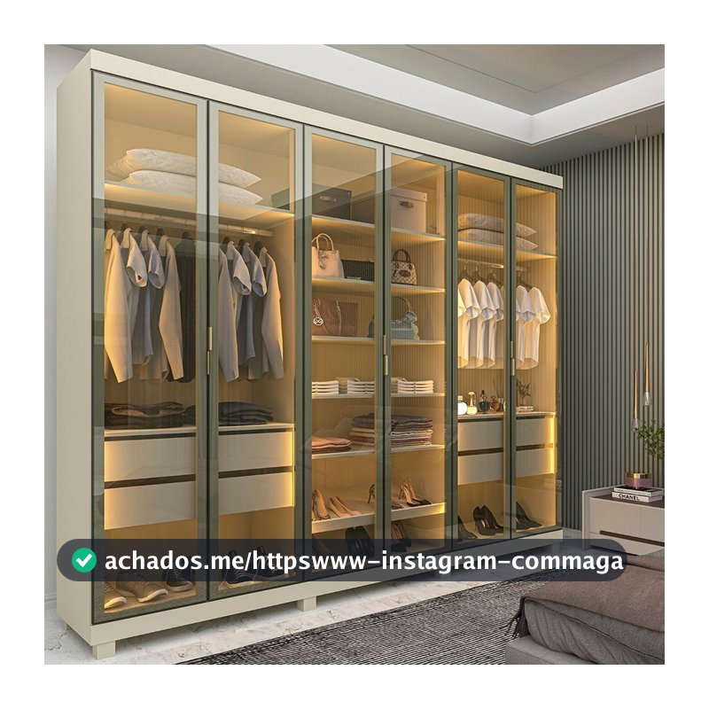 Guarda-Roupa Casal 6 Portas, com 6 Portas Reflecta com Pés com LED Imperatriz 100% MDF Yescasa Off White Off White