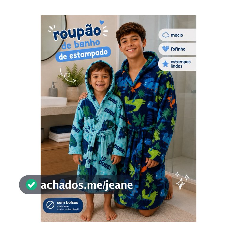 Roupão Infantil Dino com Capuz Manga Longa Fofinho