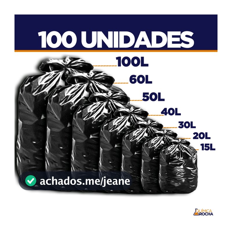 Saco de Lixo 100 unidades Resistentes - Tamanhos 15/20/30/40/50/60/100 Litros