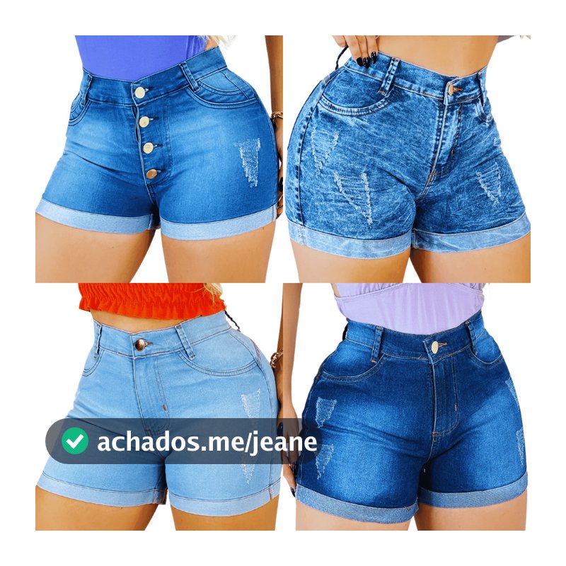 Kit 4 Short Feminino Jeans Lycra Barra Dobrada Cintura Alta Moda Blogueira Empina Bumbum