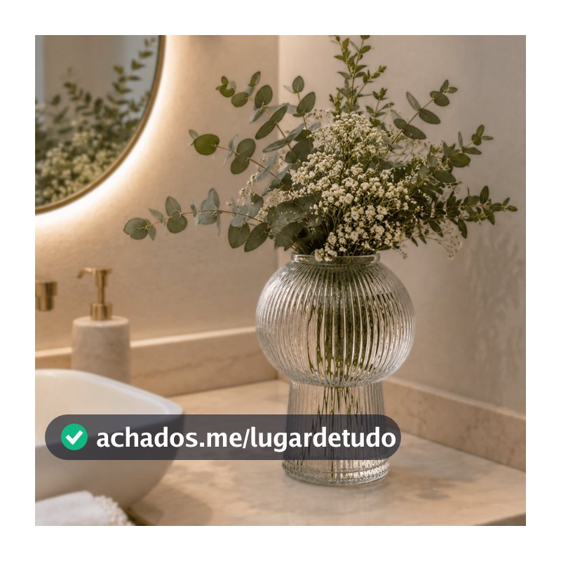 Vaso de Vidro Canelado 17 cm Lines Transparente Wolff - Decoração Sala Escritorio Plantas Flores